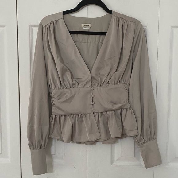 JASON WU Gray Silk Satin Peplum Top M - Picture 12 of 12